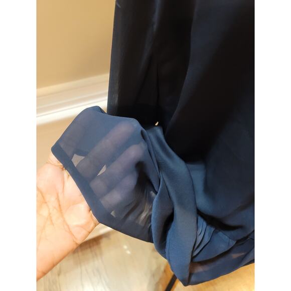 LOFT Outlet Blouse Women’s Size XXL Blue 100% Polyester Long Sleeve Top - Picture 8 of 10